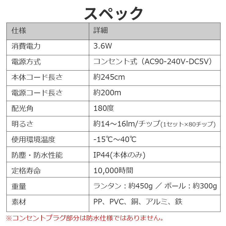イルミネーション ガーデンライト 外灯 LED 8灯 長さ2.45m 吊り下げ コンセント式 屋外 屋内 防水 IP44 STL