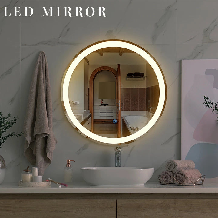 LEDミラー ミラー ライト付き ウォールミラー 楕円 調光 調色 50x70cm 照明 おしゃれ 鏡 壁掛け 丸 モダン 浴室 壁掛け デザイン オシャレ 丸型 オーバル トイレ 化粧 鏡 DIY 新築 リノベ 洗面 パウダールーム ラウンド メイク MIRROR