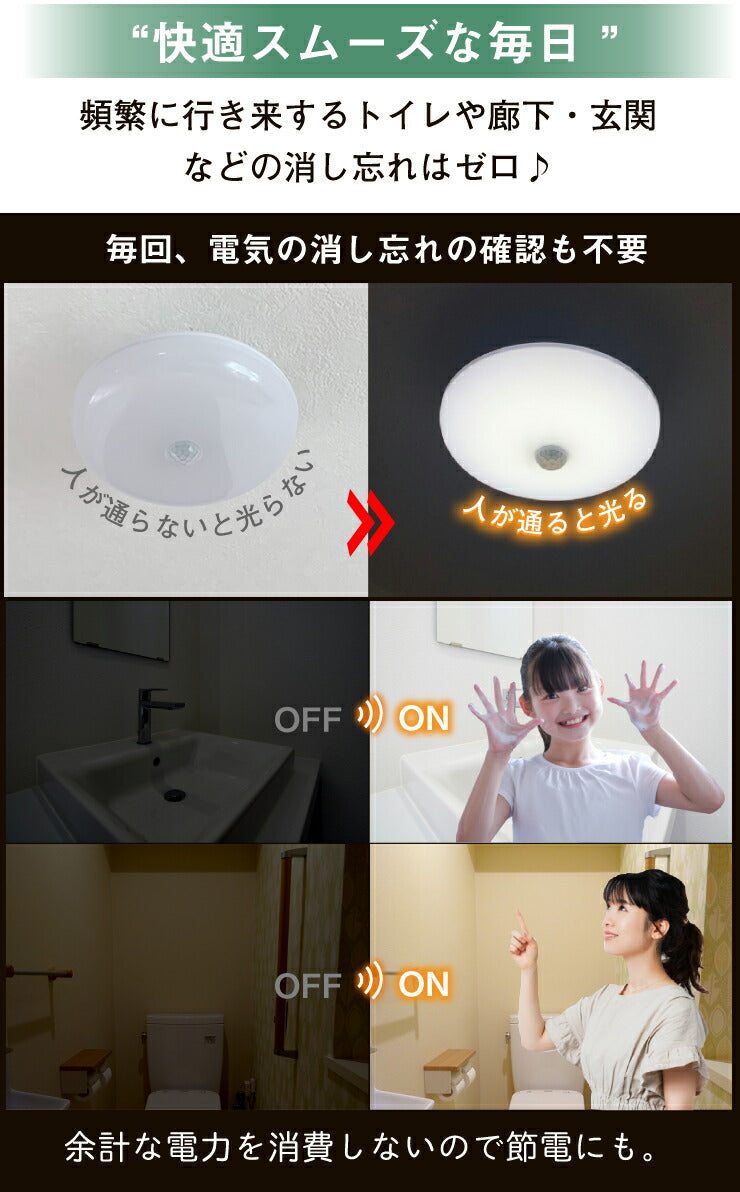シーリングライト LED 人感センサー ライト 2台セット 4台セット 屋内 室内 コンパクト 小型 薄型 工事不要 洋室 和室 玄関 脱衣所 洗面所 廊下 通路 北欧 自動 点灯 消灯 ビームテック CL-SS08R