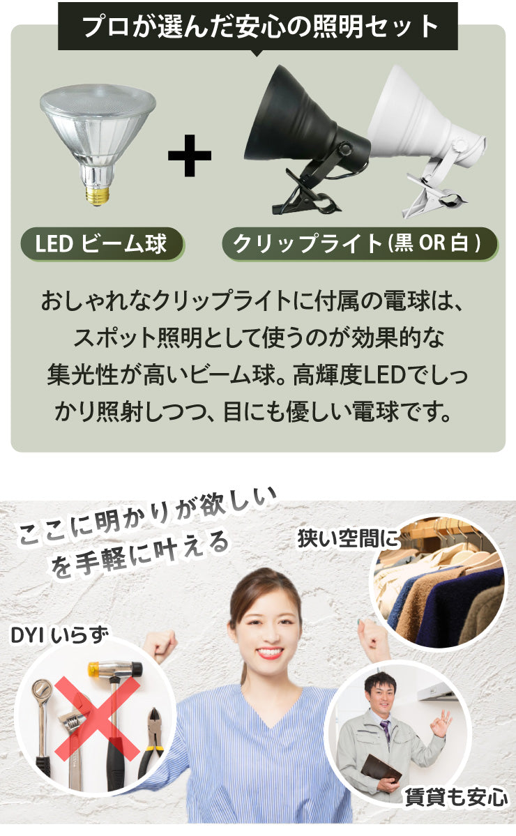LED電球付き クリップライト 照明 業務用 オフィス 工場 現場 作業用 ライト クリップライト ワークライト CLIPE26-LDR17