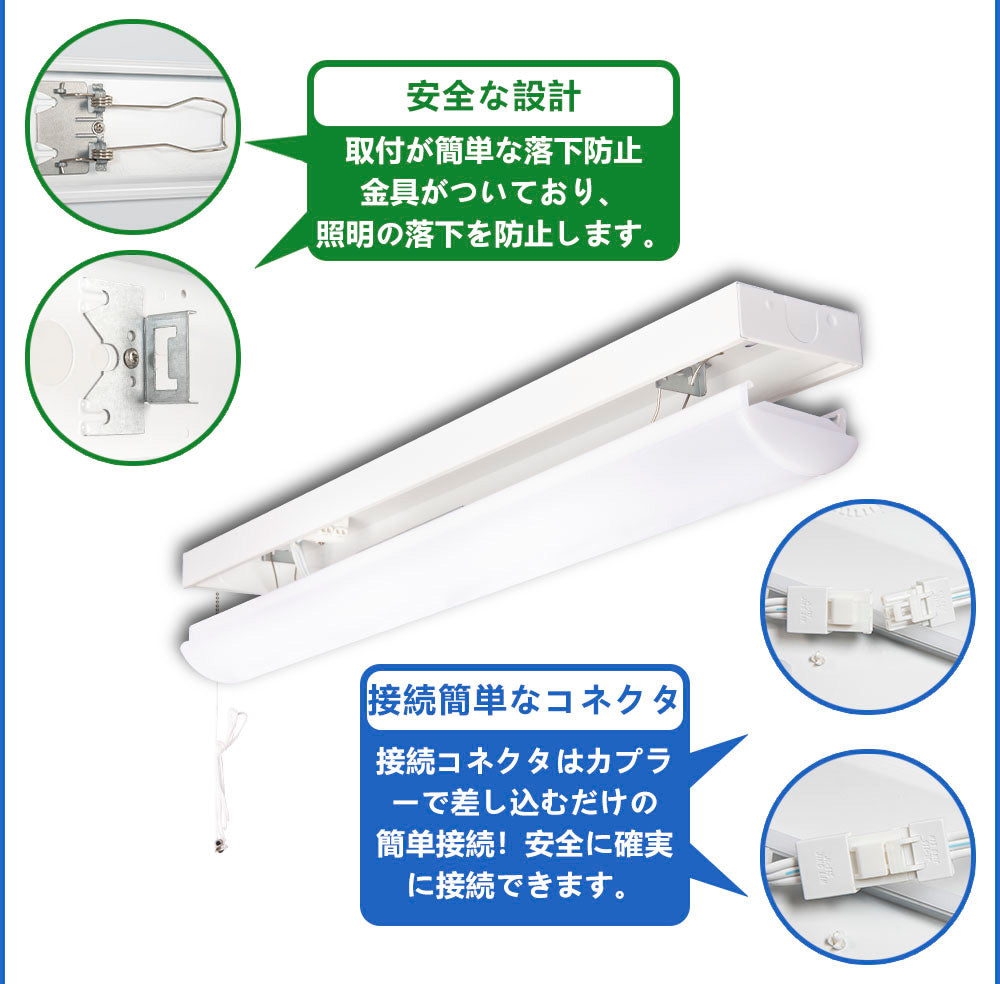 LED蛍光灯 20W 20形 直管 器具 照明器具 一体型 ベースライト トラフ プルスイッチ 引きひもスイッチ 虫対策 昼白色 2560lm FLSU201Y ビームテック