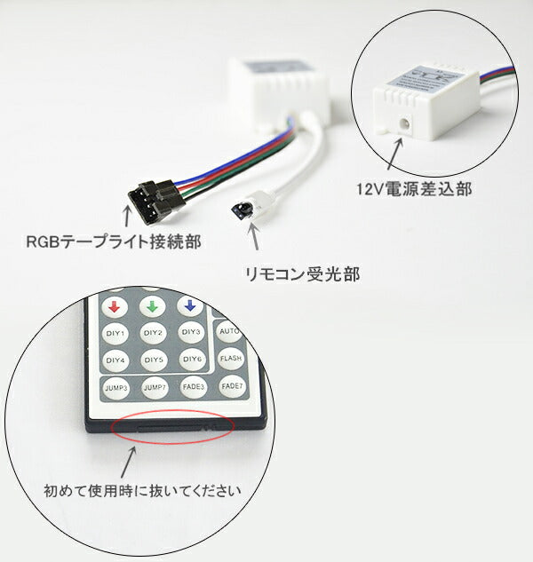 RGB LEDテープライト専用コントローラー&44キーリモコン IR44 RGBコントローラー RGB LEDテープライト専用部品 DC12V 6A RGB コントローラー LWRGBCON44 ビームテック
