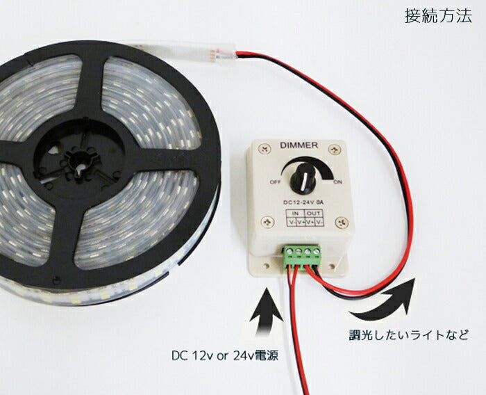 LEDボリューム調光機 8A LEDボリューム調光機 8A 単色テープライト用調光器 つまみ式 8A適用 ライトコントローラー チューブライト用 DC調光器 3528&5050 LED テープライト LWDIMCON8 ビームテック