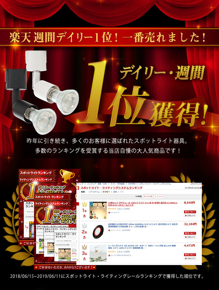 ダクトレール スポットライト 照明 ライト レールライト E11 LED電球付き 50W 黒 白 E11RAIL-LDR6-E11 ビームテック