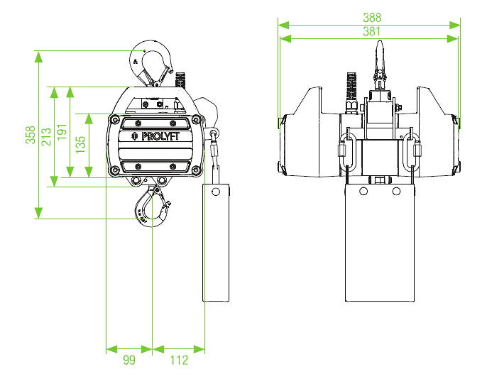 Prolyft プロリフト チェーンモーター アートス250kg AETOS250-LV 低電圧コントロール IP55保護 屋外仕様 Prolyft オランダ製 ビームテック