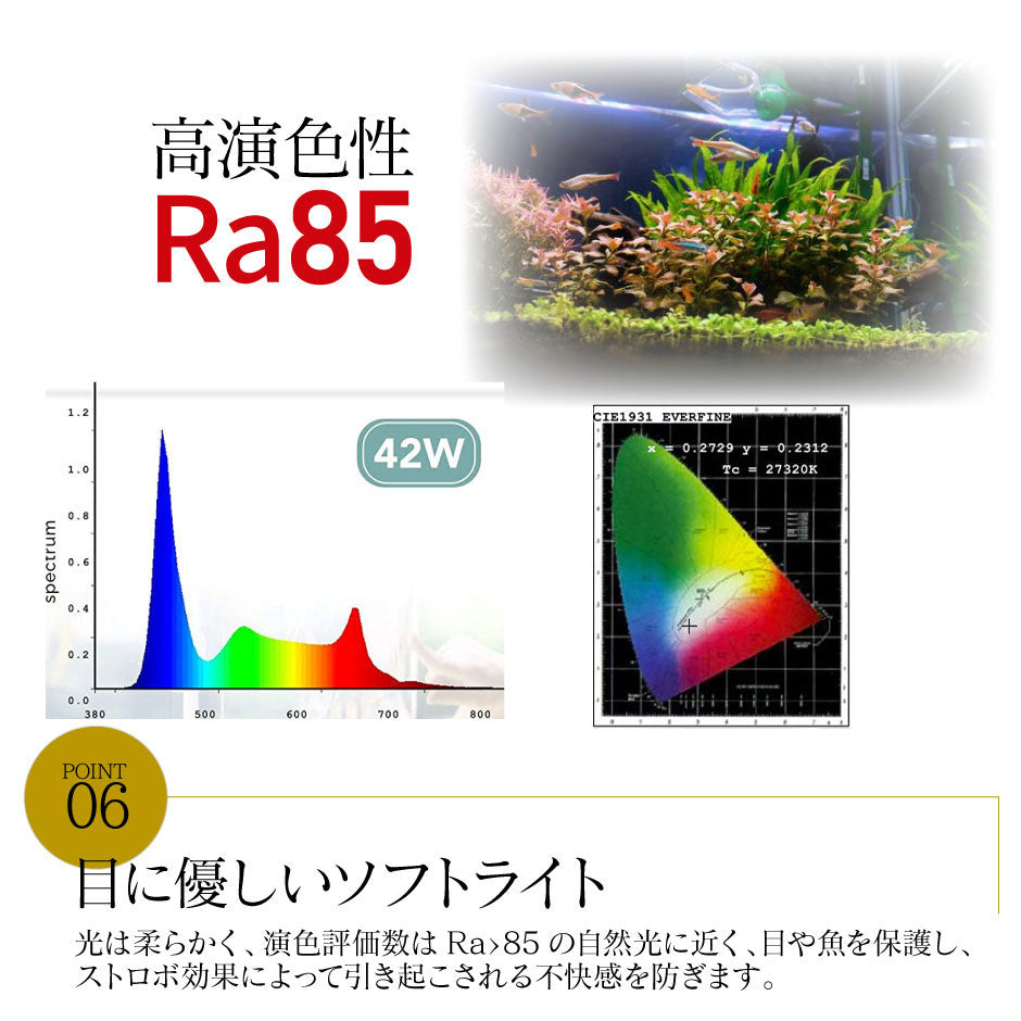 LED 水槽 アクアリウムライト 水槽ライト 120cm-135cm 42W 1100lm 水槽