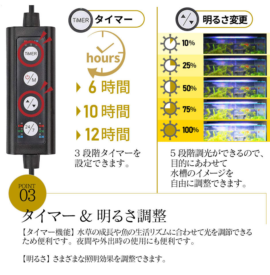 水槽照明 アクアリウムライト 水槽 ライト LED タイマー 明るさ調整 観賞魚飼育 熱帯魚 観賞魚 水草育成 スライド式 RGB 30-45 45-60 60-75 90-100 120-135 cm 水槽対応 AQUA30II ビームテック