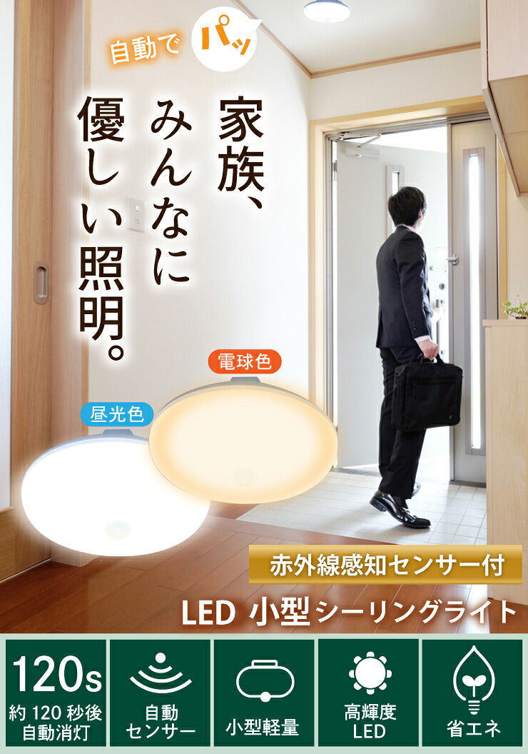 シーリングライト LED 人感センサー ライト 屋内 室内 コンパクト 小型 薄型 工事不要 洋室 和室 玄関 脱衣所 洗面所 廊下 通路 北欧 自動 点灯 消灯 ビームテック CL-SS08R