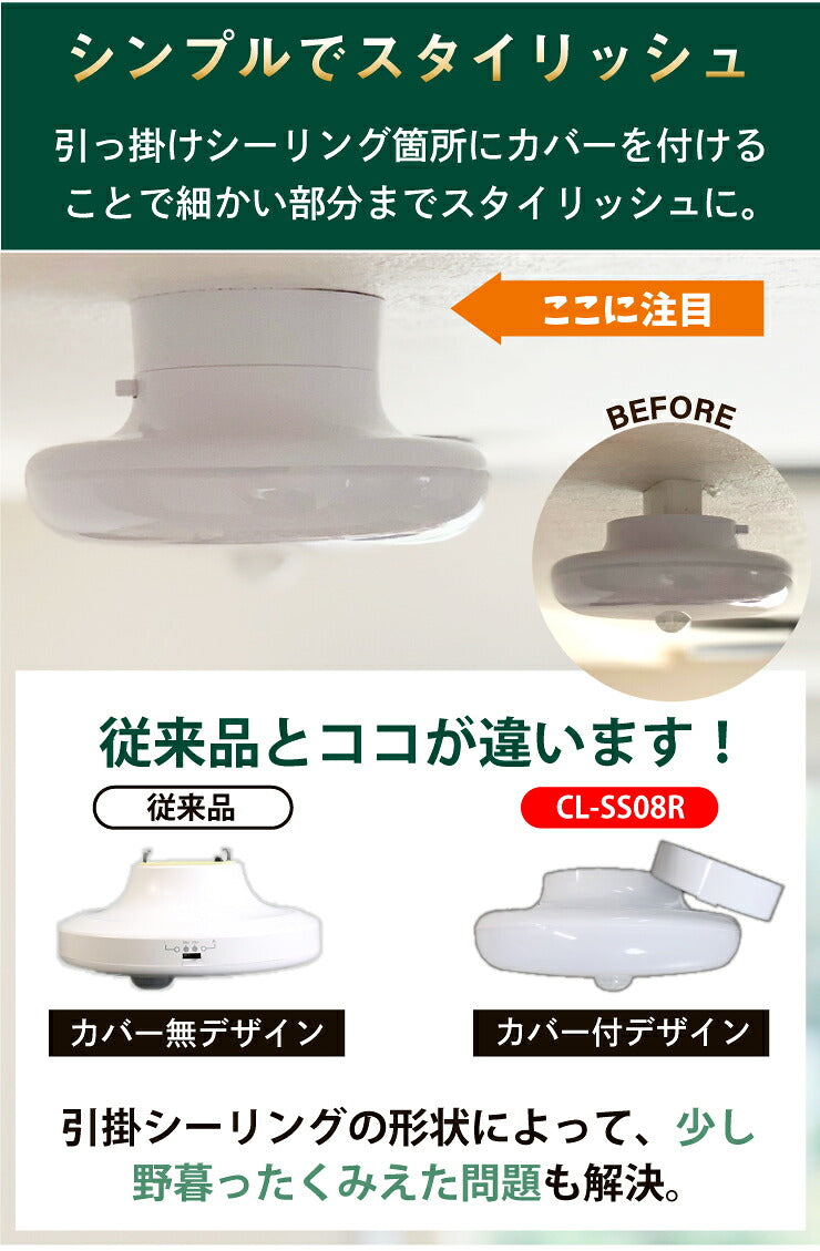 シーリングライト LED 人感センサー ライト 屋内 室内 コンパクト 小型 薄型 工事不要 洋室 和室 玄関 脱衣所 洗面所 廊下 通路 北欧 自動 点灯 消灯 ビームテック CL-SS08R
