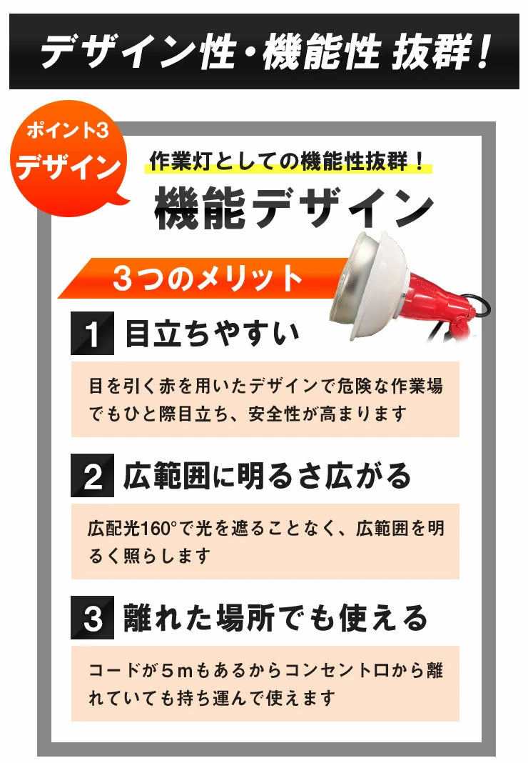 LED電球付き クランプライト E39 屋外用 作業灯 投光器 照明 業務用 オフィス 工場 現場 作業用 ライト クランプライト ワークライト ClampPar56-LDR52