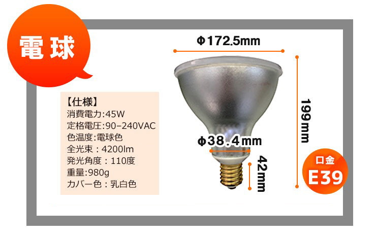 LED電球付き クランプライト 屋外用 作業灯 投光器 照明 業務用 オフィス 工場 現場 作業用 ライト クランプライト ワークライト ClampPar56-LDR52