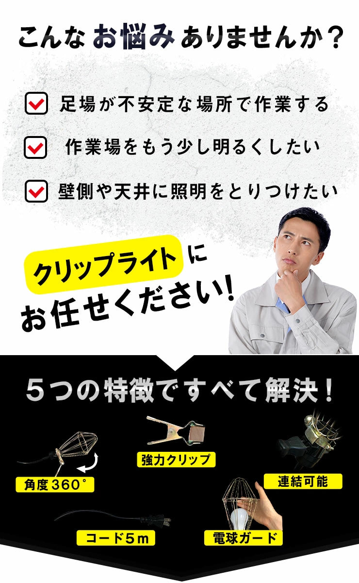 クリップライト E26 照明 業務用 オフィス 工場 現場 作業用 ライト クリップライト ワークライト Cliplight