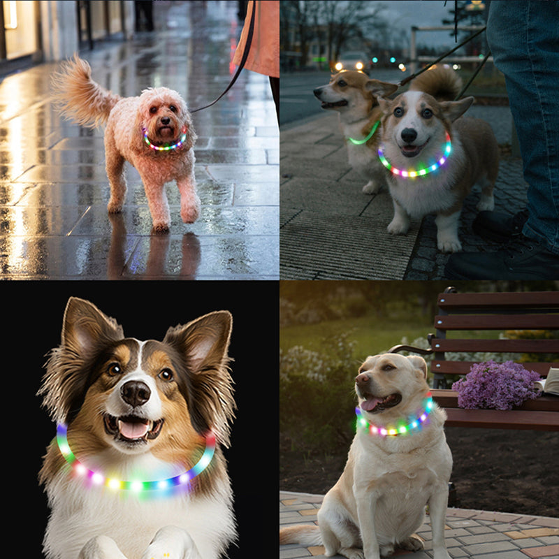 光る首輪 犬 LED 首輪 USB充電式 猫 小型犬 中型犬 対応 30cm 50cm 高輝度 夜間 散歩 安全 軽量 防水 調整可 点滅 点灯 3モード 高速充電 ペット用 COLLAR