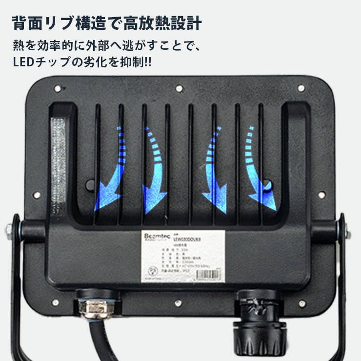LED投光器 電球色 昼白色 昼光色 黒 白 30W IP65 屋内 屋外 防塵 耐塵 防水 LEW030DOUII ビームテック
