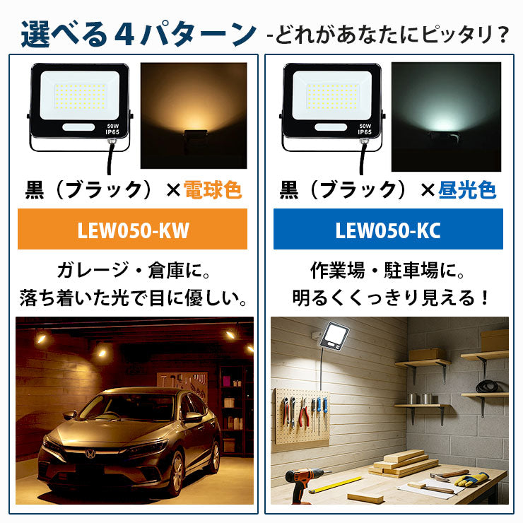 LED投光器 電球色 昼光色 黒 白 50W IP65 屋内 屋外 防塵 耐塵 防水