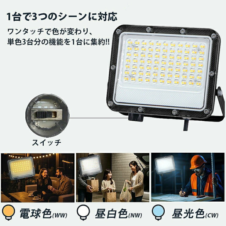 LED投光器 電球色 昼白色 昼光色 黒 白 50W IP65 屋内 屋外 防塵 耐塵 防水