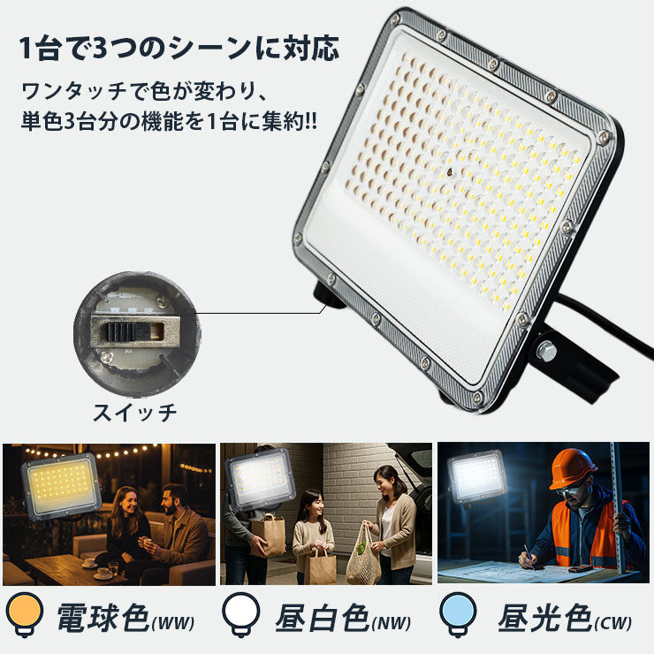 LED投光器 電球色 昼白色 昼光色 黒 白 100W IP65 屋内 屋外 防塵 耐塵
