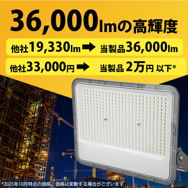 LED投光器 昼光色 シルバー 300W IP65 屋内 屋外 防塵 耐塵 防水