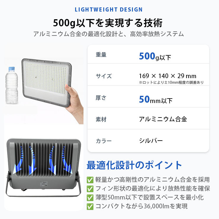 LED投光器 昼光色 シルバー 300W IP65 屋内 屋外 防塵 耐塵 防水