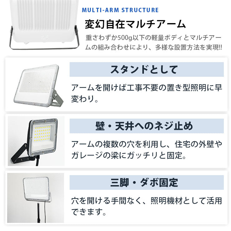 LED投光器 昼光色 シルバー 300W IP65 屋内 屋外 防塵 耐塵 防水