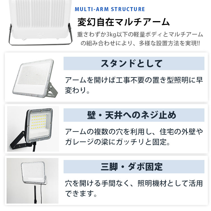 LED投光器 昼光色 シルバー 300W IP65 屋内 屋外 防塵 耐塵 防水