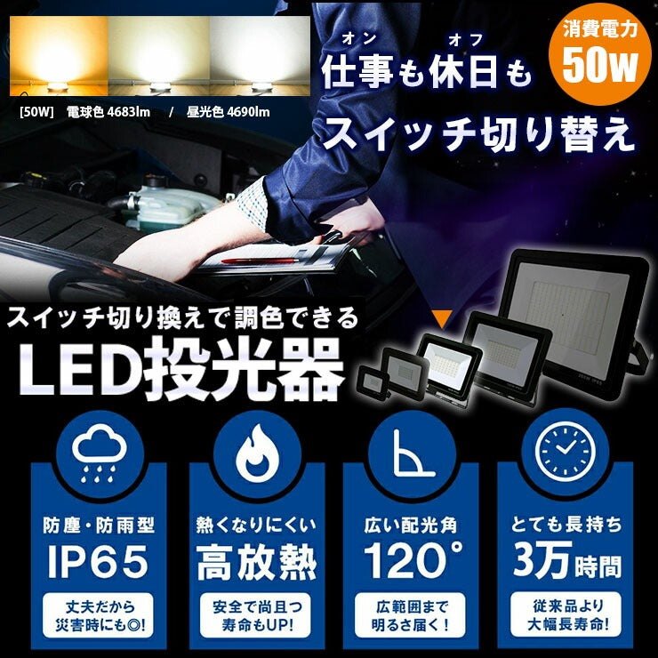 LED投光器 昼光色 昼白色 電球色 黒 50W IP65 屋内 屋外 防塵 耐塵 防水 LEW050DOUS ビームテック
