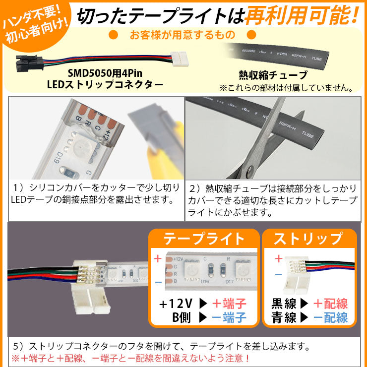 LEDテープライト 5m RGB 300連 SMD5050 防水 ホワイト 白ベース 高輝度 カウンタ照明 天井照明 間接照明 看板 棚下照明 ショーケース照明 バーライト LEDイルミネーション