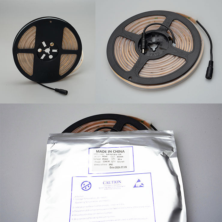 LEDテープライト 5m アダプタ付き 電球色 昼光色 COB 面発光 全面発光
