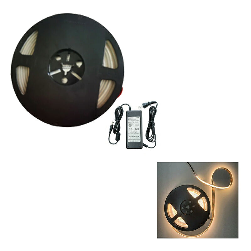 LEDテープライト 5m アダプタ付き 電球色 昼光色 COB 面発光 全面発光 カウンタ照明 天井照明 間接照明 看板 棚下照明 ショーケース照明 バーライト LEDイルミネーション LWCOB480-PWR6A ビームテック
