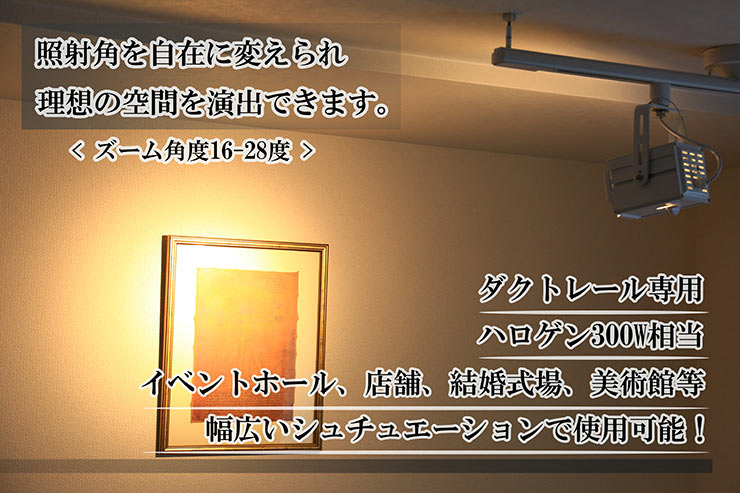 ダクトレール用スポットライト LED フレネルレンズ Fresnel Spot with Zoom SCR調光対応 Zoom角度 16-28度 ハロゲン300W相当 自然空冷 ファンレス Nichia COB LED チップ ビームテック