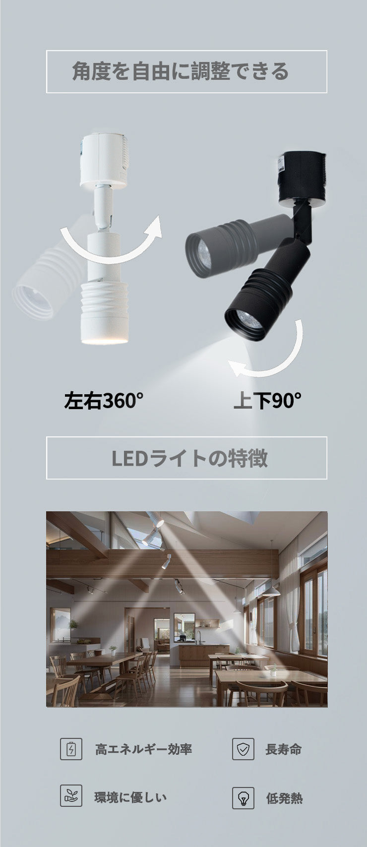 スポットライト LED 一体型 ダクトレール用 スポット 照明 ライト レールライト LED電球付き 5W 7W ライティングレール レール