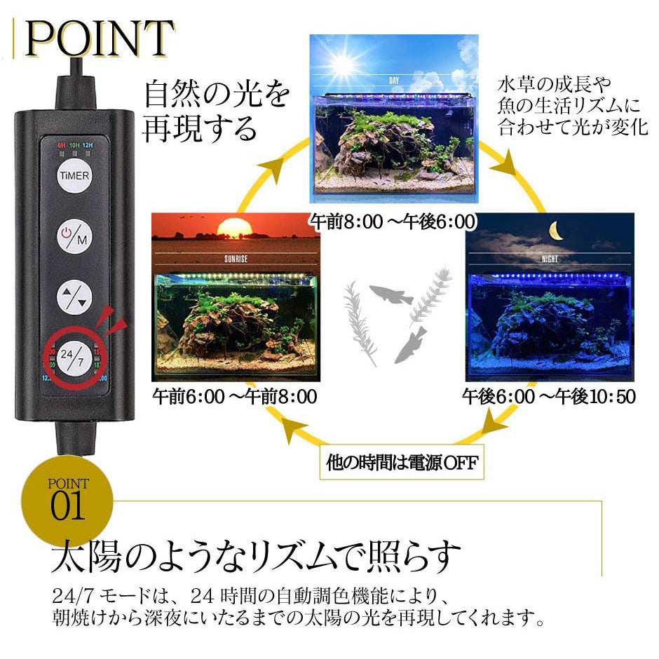 水槽照明 アクアリウムライト 水槽 ライト LED タイマー 明るさ調整 観賞魚飼育 熱帯魚 観賞魚 水草育成 スライド式 RGB 30-45 45-60 60-75 90-100 120-135 cm 水槽対応 AQUA30II ビームテック