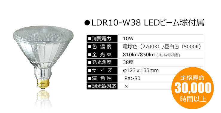 ダクトレール スポットライト 照明 ライト レールライト E26 LED電球付き 100W 黒 白 E26RAILPAR38-LDR10 ビームテック