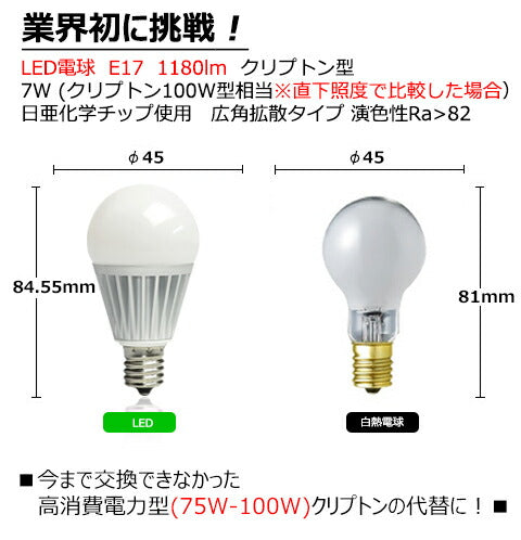 LED電球 E17 ミニクリプトン 100W 相当 300度 調光器対応 虫対策 濃い