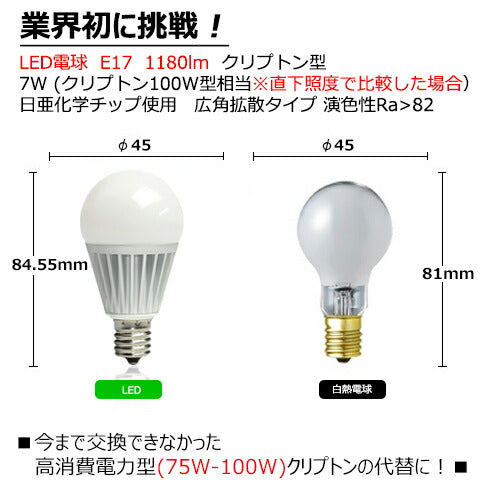 LED電球 E17 ミニクリプトン 100W 相当 300度 虫対策 電球色 1080lm 昼