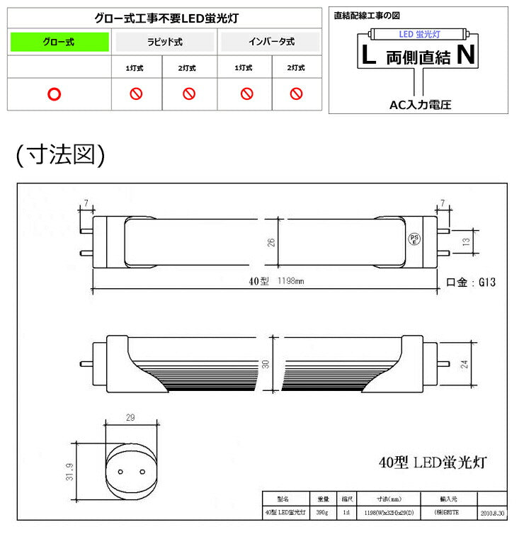 LED蛍光灯 40W形 直管 直管LED 虫対策 昼白色 2400lm 昼光色 3000lm LTL40TT ビームテック