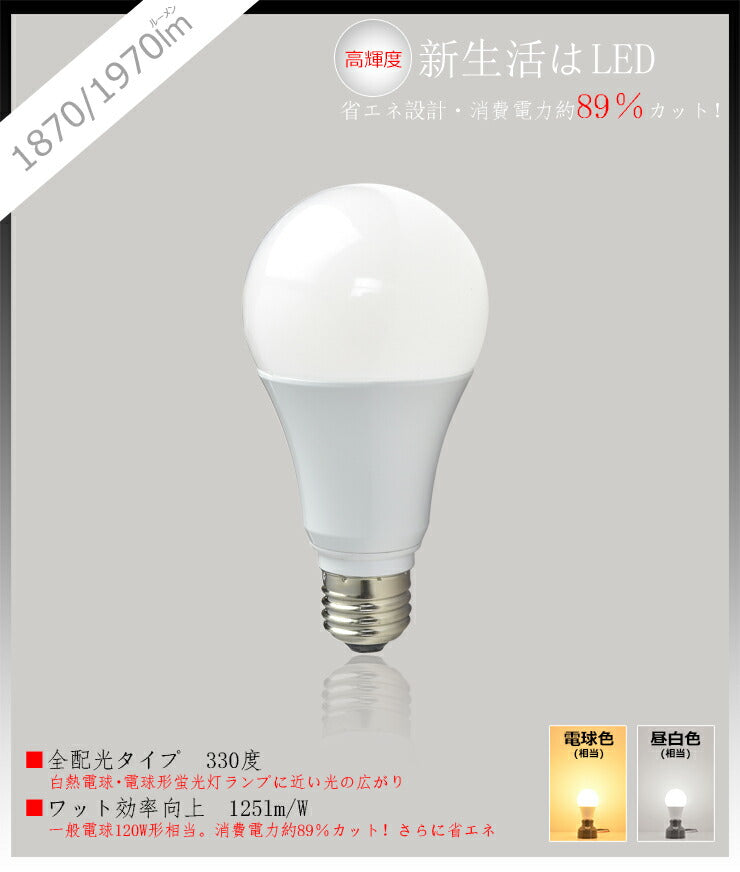 LED電球 E26 120W 相当 330度 虫対策 電球色 1870lm 昼白色 1970lm LDA15-G/Z120/BT ビームテック