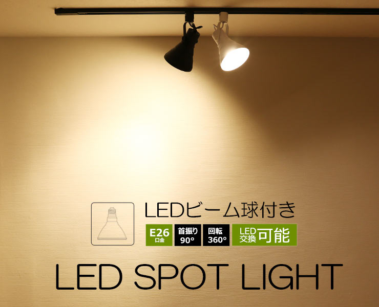 ダクトレール スポットライト 照明 ライト レールライト E26 LED電球付き 100W 黒 白 E26RAILPAR38-LDR10 ビームテック