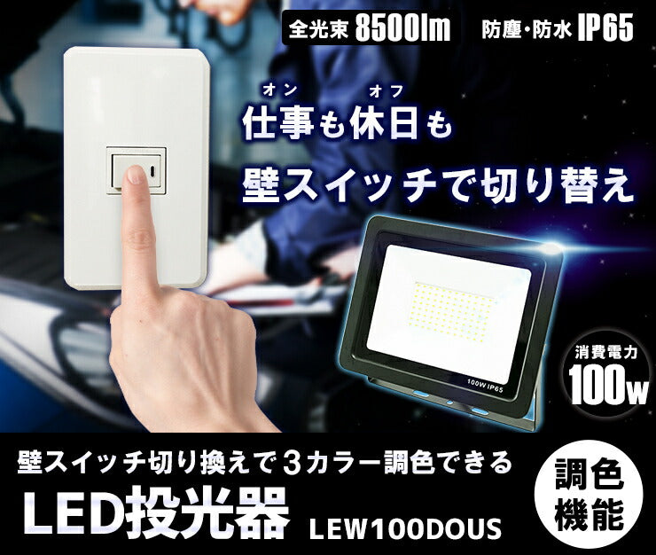 LED投光器 昼光色 昼白色 電球色 黒 100W IP65 屋内 屋外 防塵 耐塵 防水 LEW100DOUS ビームテック